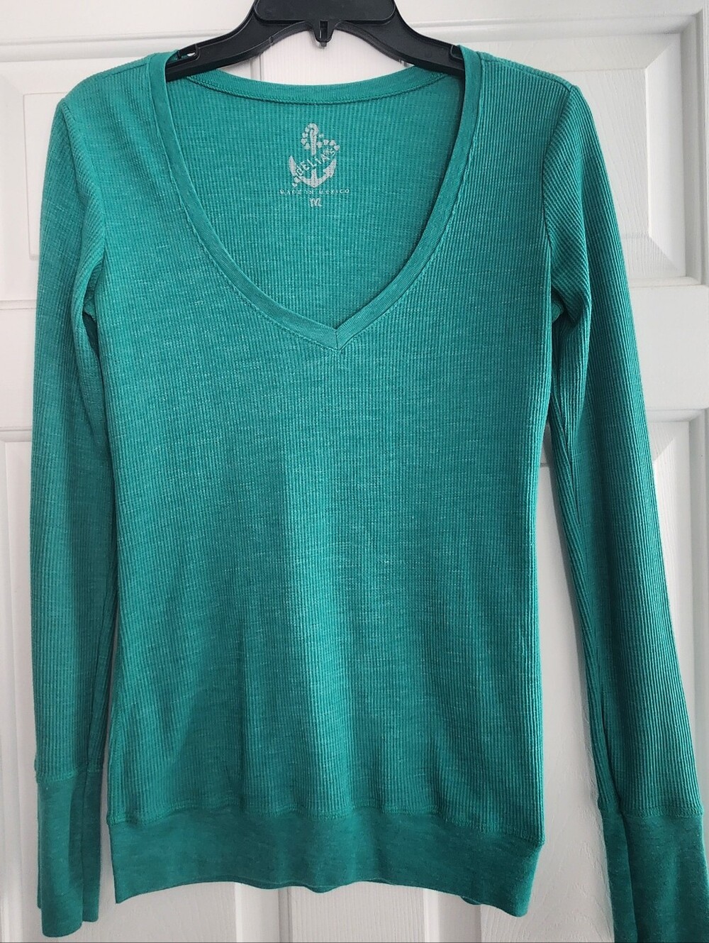 dELiA*s Teal Ribbed V-Neck Long Sleeve Top
